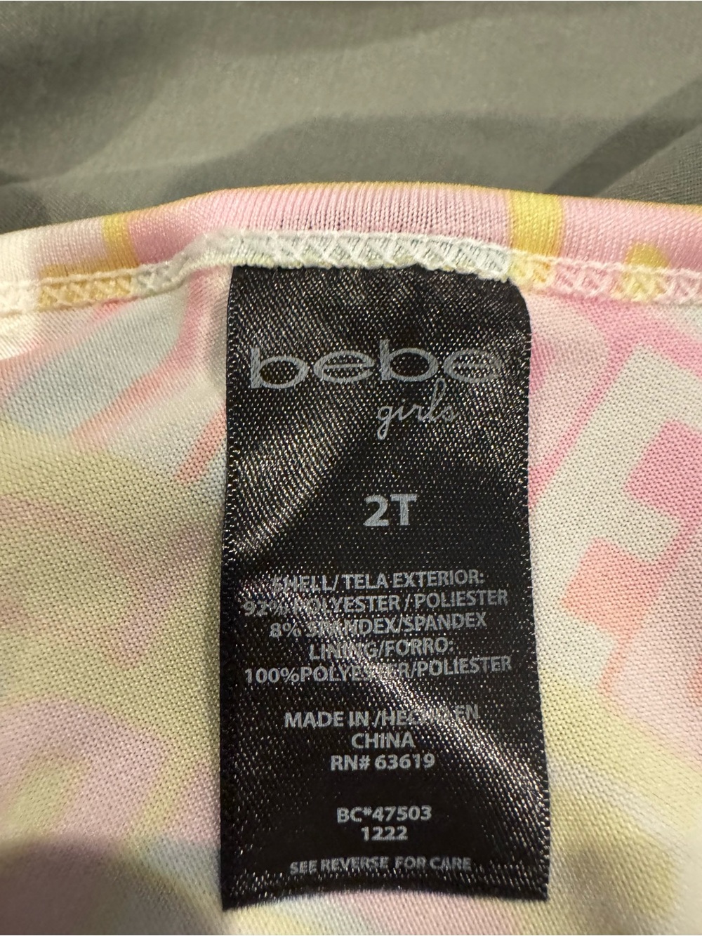 bebe Pastel Pink, Yellow & Blue One-Shoulder Ruffle Kids Swimsuit - Picture 6 of 7